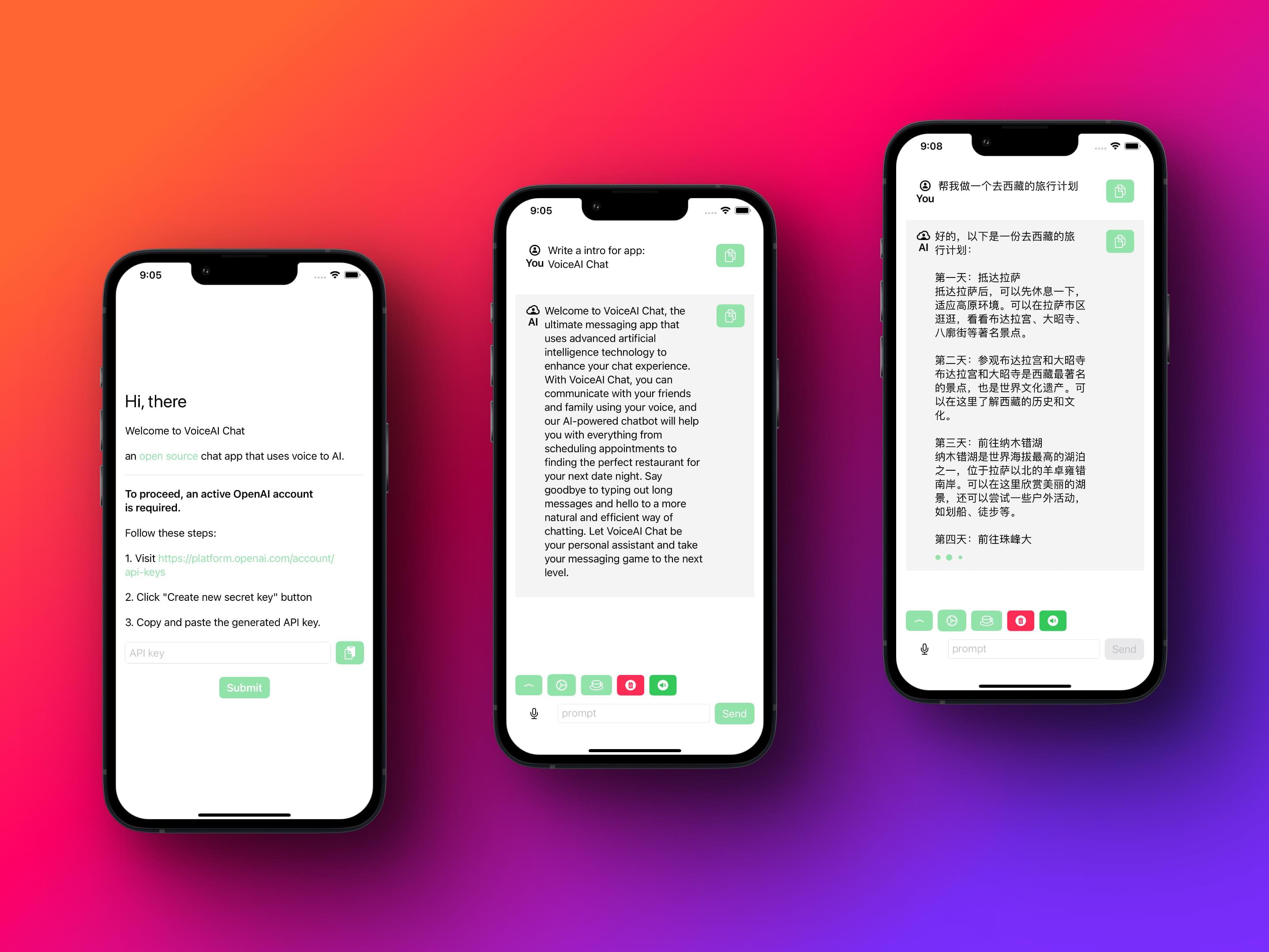 iPhone：填写 API Key、对话与中文回复